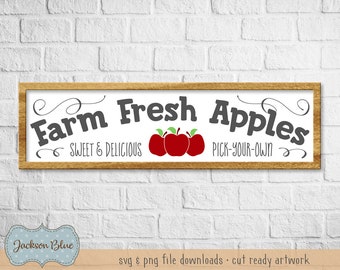 Farm Fresh Apples SVG download.  Fall sign svg.  Apple orchard svg.  Rustic fall svg file.  Thanksgiving farmers market svg.