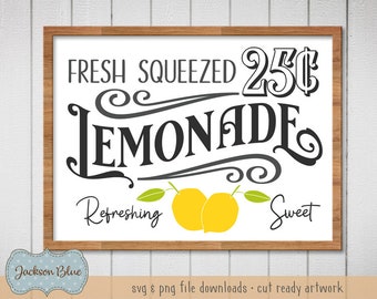 Fresh Lemonade Sign svg.  Rustic Lemonade Design svg.  Farmhouse Lemonade Sign Design Download.  Fresh Squeezed Lemonade svg.