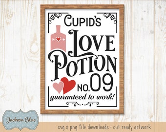 Cupid's Love Potion No. 9 SVG Download.  Rustic Valentines Day Cut File.  Valentine's Day SVG cut file.  Cupid's Love Brew SVG cut file.