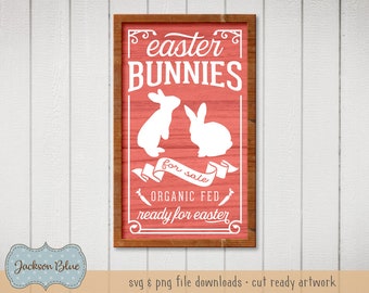 Conejitos de Pascua en venta archivo de corte svg. Diseño de letrero de Pascua vintage. Pascua rústica svg. Conejito de Pascua svg. Granja Pascua svg.