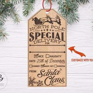 North pole special delivery tag svg. Glowforge present tag file. Laser cut delivery tag svg. North pole tag svg.  Christmas laser cut tag.