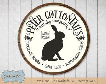 Peter Cottontails Candy Company svg cut file.  Easter Candy svg Clipart.  Rustic Easter Sign svg.  Easter Bunny svg.  Farmhouse Easter svg.