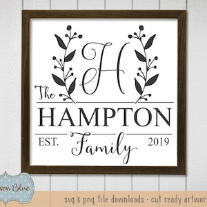 Family Name svg cut file.  Family Last Name svg design.  Monogram Initial in Laurels svg.  Family Farmhouse Sign svg instant download.