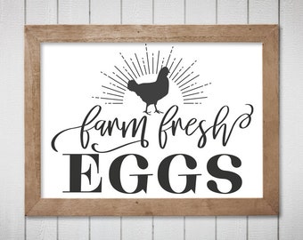 Färska ägg från gården svg. Clipart med bondgårdsdekor svg. Skyltdesign för rustikt bondgårdskök. Direktnedladdning av svg och png.