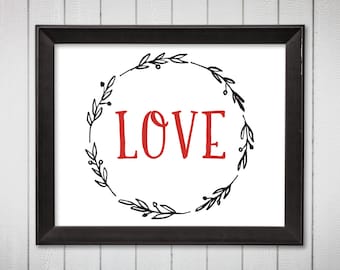 Valentines Day Love SVG clipart cut file.  Vintage Valentines Day Sign clip art.  Valentine Love Wreath SVG.  Instant Download svg & png.