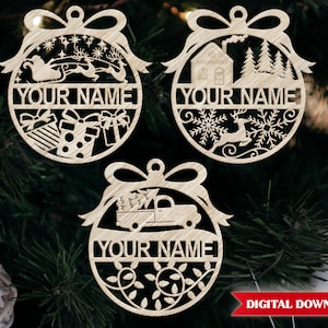 Christmas ornament cut files.  Laser cut file for glowforge.  Christmas family name ornament.  Christmas svg cut file download.