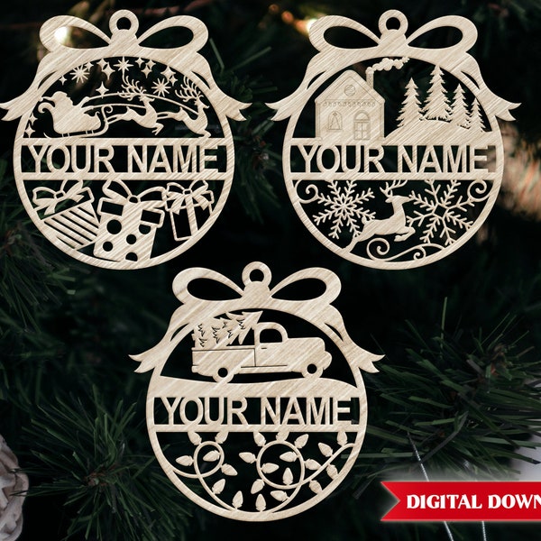 Christmas ornament cut files.  Laser cut file for glowforge.  Christmas family name ornament.  Christmas svg cut file download.
