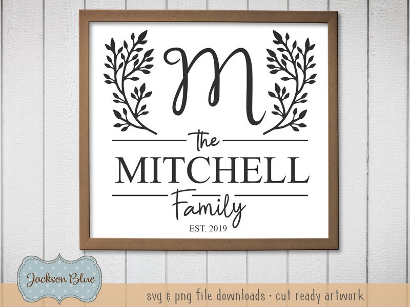 Download Last Name svg cut file. Family Name with Wreath design. | Etsy