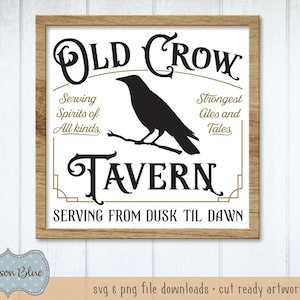 Old Crow Tavern Halloween SVG download.  Halloween sign design svg.  Halloween svg files. Halloween clipart design. Halloween crow download.