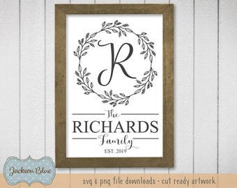 Family Name svg cut file.  Last Name Sign design svg download.  Family Monogram Wreath svg.  Family Farmhouse Sign svg instant download.