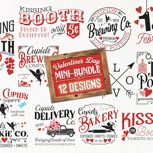 Paquete SVG del Día de San Valentín.  Vintage Valentines Day Sign Art Cut File.  Pack de diseño de San Valentín.  Valentines SVG cortó descargas de archivos.