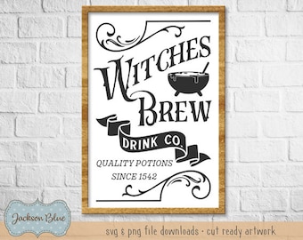 Witches Brew Drink Co SVG download.  Halloween sign design svg.  Halloween svg files.  Halloween witches clipart.  Halloween cut files.