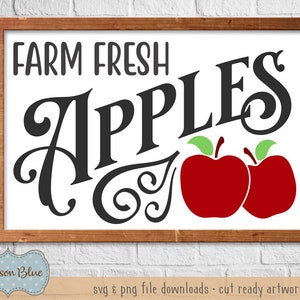 Bauernhof frische Äpfel SVG download. Herbst Schild svg. Apfelgarten svg. Rustikaler Herbst svg Datei. Herbst Bauernmarkt svg.