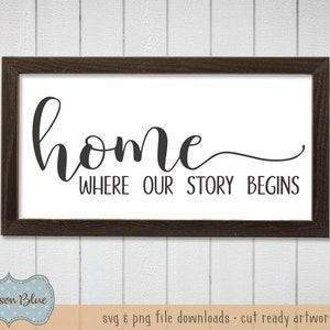 Home Where Our Story Begins svg cut file.  Farmhouse Decor svg.  Family Home Quote svg.  Rustic Home decor svg.  Farmhouse Welcome Sign svg.