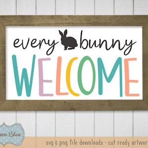 Cada conejito bienvenido svg. Feliz Pascua svg Imágenes Prediseñadas. Diseño rústico de letrero de Pascua svg. Conejito de Pascua Bienvenido svg. Signo de Pascua de la granja svg.