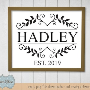 Family Name svg cut file.  Last Name svg download.  Last Name with Florals svg.  Family Farmhouse Sign svg instant download.