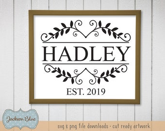 Family Name svg cut file.  Last Name svg download.  Last Name with Florals svg.  Family Farmhouse Sign svg instant download.