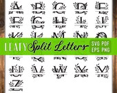 Split letter svg.  Split monogram svg.  Split alphabet svg.  Split font svg.  Monogram letter svg.  Monogram font svg.  Leafy split letters.