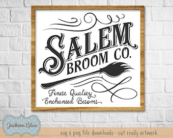 Salem Broom Company SVG download.  Halloween sign design svg.  Halloween svg files.  Halloween witches broom clipart.  Halloween broom svg.