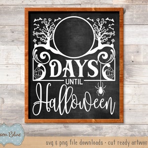 Days until Halloween SVG download.  Halloween countdown chalkboard sign design svg.  Halloween chalkboard svg files.  Halloween days design.
