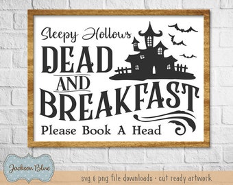 Téléchargement SVG de Dead and Breakfast. Svg de conception de signe d'Halloween. Fichiers svg Halloween. Conception de clipart Halloween. Téléchargement de svg de chauves-souris d'Halloween.