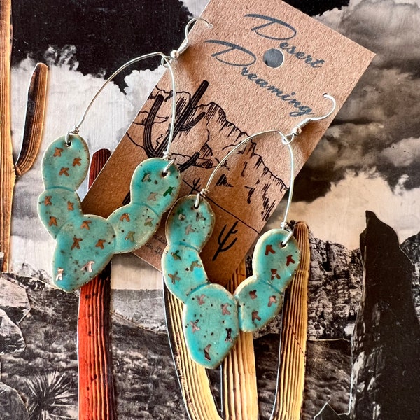 Desert Dreaming Prickly Pear dangles ceramic drop earrings