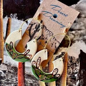 Desert Dreaming Prickly Pear Hoops Cactus ceramic drop earrings