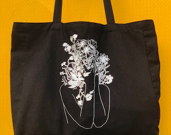 Black cotton shopper tote bag