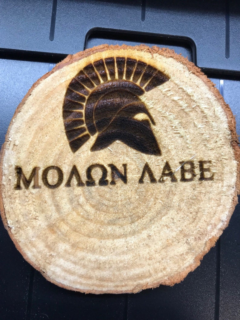 Molon Labe Drink Coaster Set ~ Rustic Wood Log Coasters ~ Personalized Wood Slice Coaster ~ Farmhouse Decor ~ Country Home Tree Log Coasters