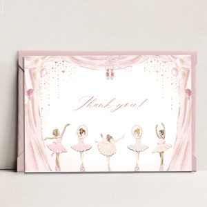 Ballerina Thank You Card Template, Ballerina Birthday Card, Ballet Birthday  Party  Card, Ballet Dancer, Editable Template - BL01
