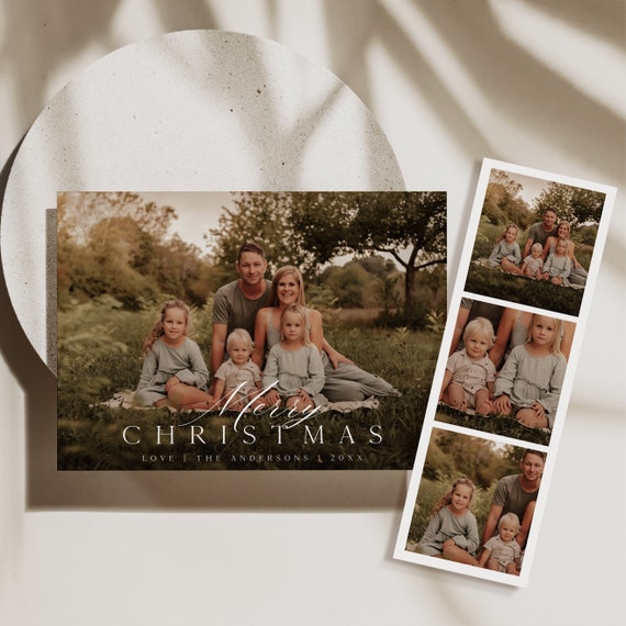 Minimalist Photo Christmas Card Template, Photo Holidays Card, Photo Booth Card, Christmas Photo Card, Family Photo Holiday Card - PH01 Il_570xn