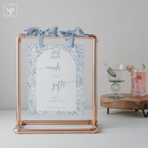 Modèle d'enseigne personnalisé baby shower Toile de Jouy bleue, cartes et cadeaux chinoiseries bleues, enseigne ours en peluche, enseigne de table florale, bébé garçon - TJ02