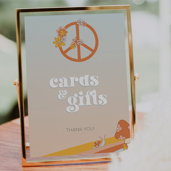 GROOVY Baby Shower Cards and Gifts Sign, 70s Retro Baby Shower Sign, Hippie Baby Shower, Editable Template - GR01 Il_570xn