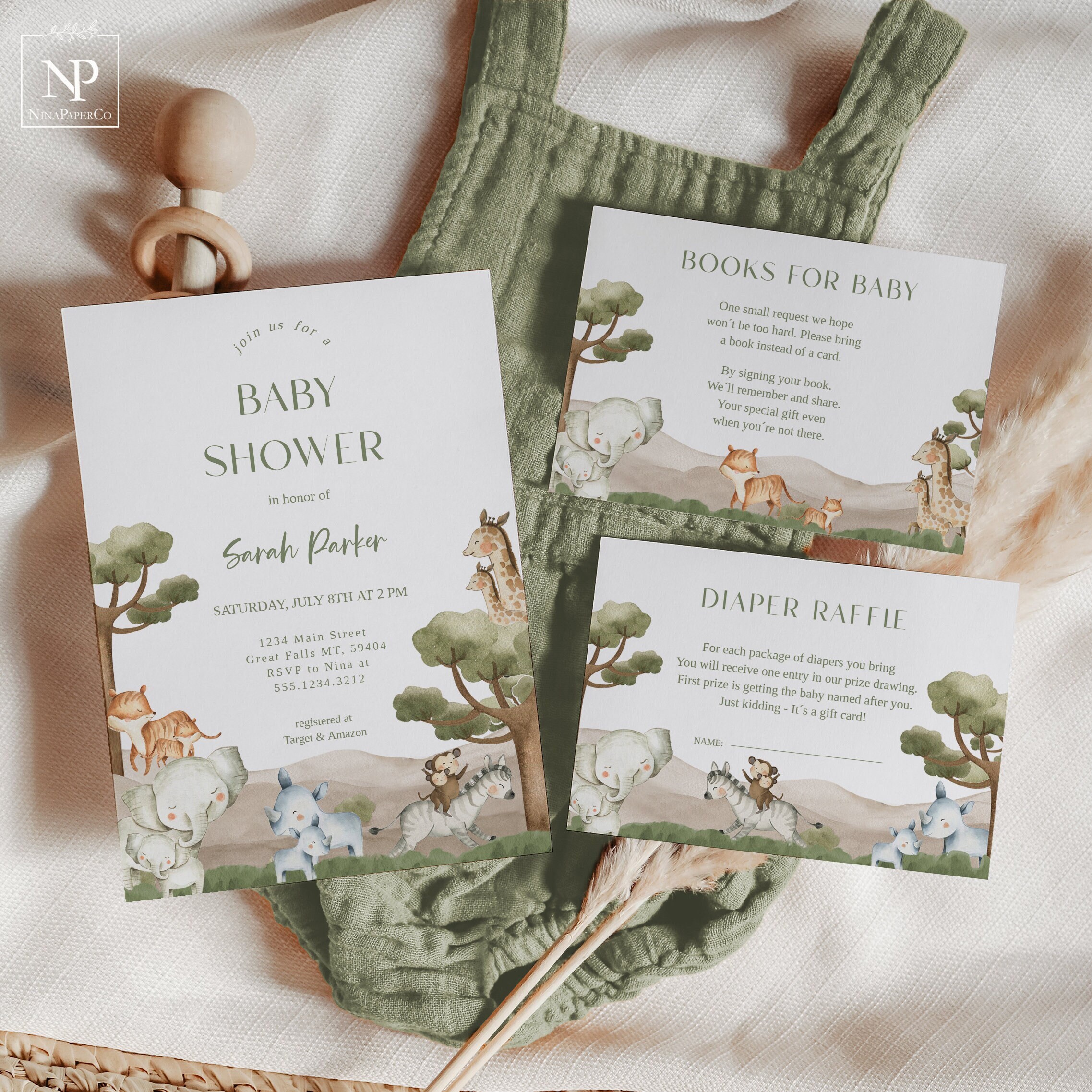 Editable Safari Baby Shower Invitation Set, Jungle Baby Shower Invite