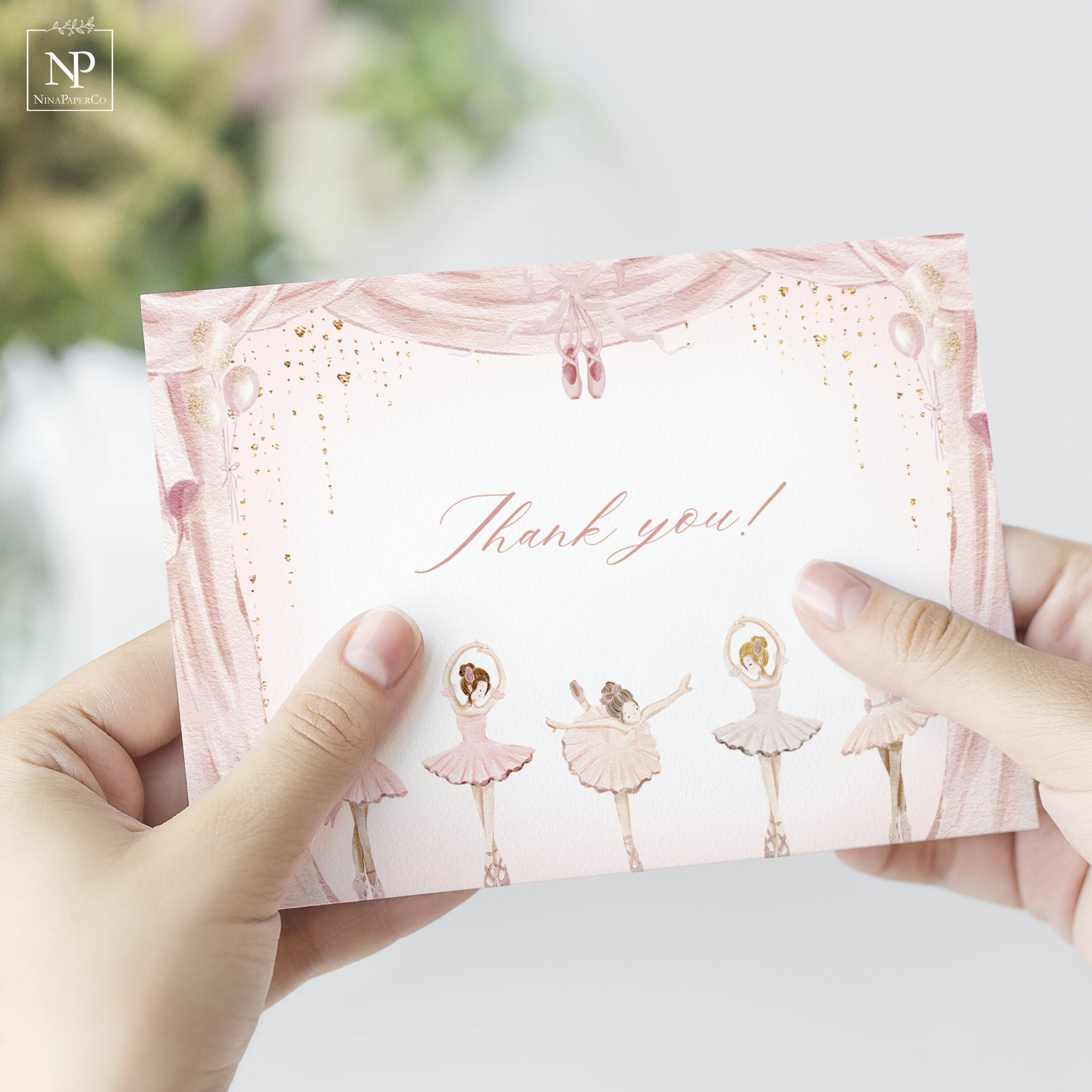 Ballerina Thank You Card Template, Ballerina Birthday Card, Ballet ...