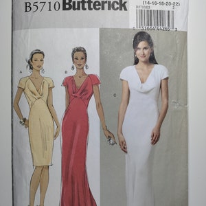 Butterick B5710 close fitting, lined bias dress with self front drap over bodice, sizes 14,16,18,20,22, uncut and FF, see description C.2011