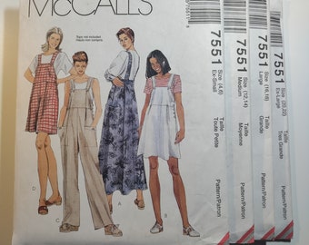 McCall's 7551 Jumper and Jumpsuit, pick your size, all uncut and factory folded, please read description