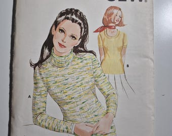 Kwik Sew 529 puklover top for rib knits only, sizes S,M,L,Xl, uncut and factory folded, see description and photos,  Vintage