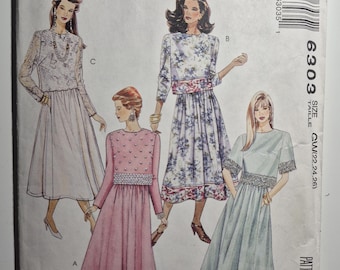 McCall's 6303 womens two piece dresses (top and skirt) sizes 22,24,26, uncut and factory folded, see description and photos C.1992