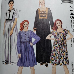 McCall's 7145 loose fitting dress gathered to round or square neck insets, pick your size, all uncut and factory folded, see description