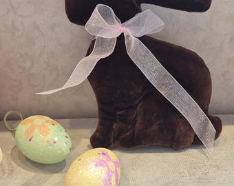 Velvet "Chocolate" Fabric Bunny, 7 inches tall, great for decor, Easter Baskets and gifts, see description and photos, Handmade in USA