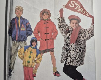 Simplicity 9871 boys, girls, childs lined jacket variations with collar and hood option, sizes Sm-LG, uncut/FF, see description C.1990