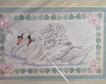 Something Special, Swans Picture, Counted cross stitch kit, finished size 17x10", unopened and unused, see description and photos C.1984