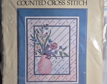 Something Special Counted Cross Stitch Kit, Pink Art Deco Vase Picture 50226, unopened and unused, see description and photos C.1986