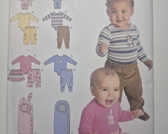 Simplicity 2291 babies pants, skirt,  bibs, knit bodysuit and one size bunting, sizes Xxs,Xs,S,M,L, uncut & factory folded, see description