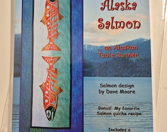 Wild Alaska Salmon, an Alaskan Table Runner 19x51, includessingle salmon wall hanging 19x31, Salmon design by David Moore C.2006