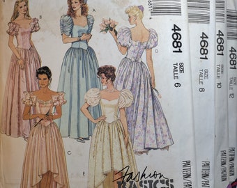 McCall's 4681 gown with sweetheart neckline and gathered skirt variations, pick your size, all uncut and f folded, please see description