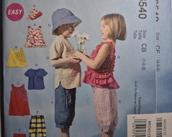 McCall's 6540 toddlers and childrens tops, dresses, shorts and hat, pick your size, uncut and factory folded, see description & photos c2012