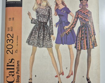 McCall's 2032 misses dress, size 12 bust 34, uncut and factory folded, see description and photos C.1969