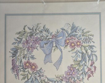 Elsa Williams, Heartfelt Wreath" #02044 counted cross stitch kit, finished size 12"x12", unopened and unused, see description and photos